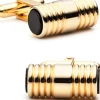 JJ Weston Gold and Onyx Ribbed Tube Cufflinks