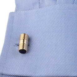 JJ Weston Gold and Onyx Ribbed Tube Cufflinks
