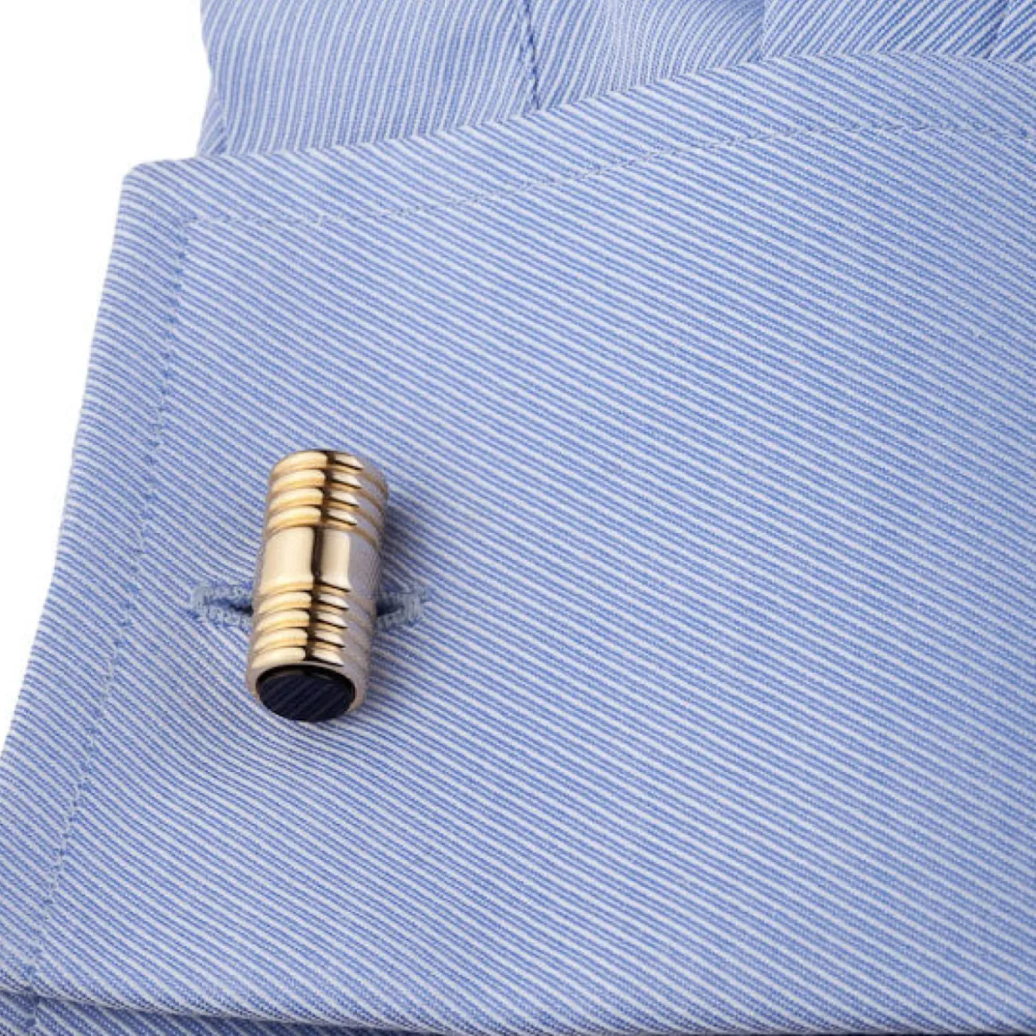 JJ Weston Gold and Onyx Ribbed Tube Cufflinks