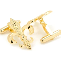 JJ Weston Gold Etched Fleur de Lis Cufflinks