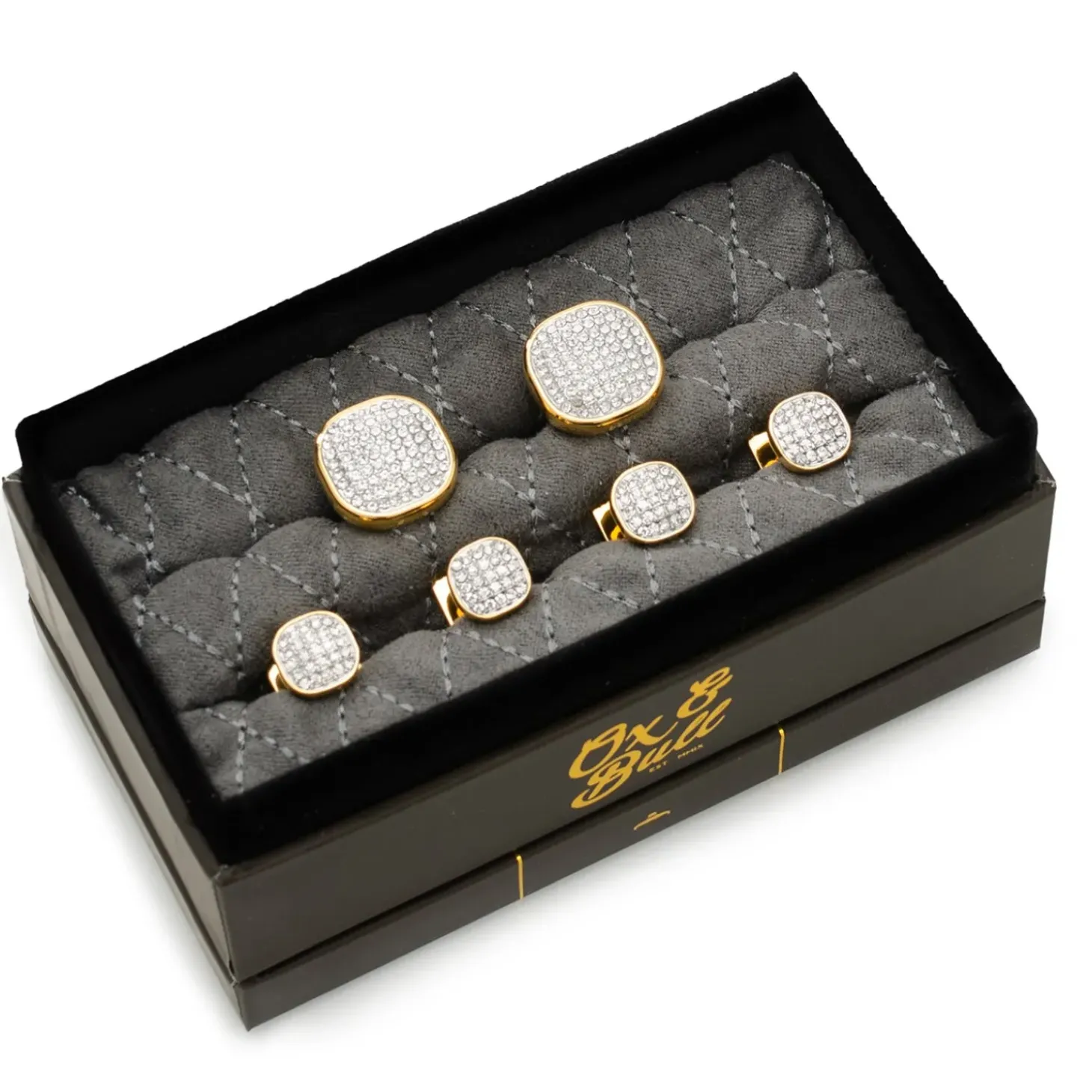 Ox and Bull Trading Co. Gold Stainless Steel White Pave Crystal Stud Set