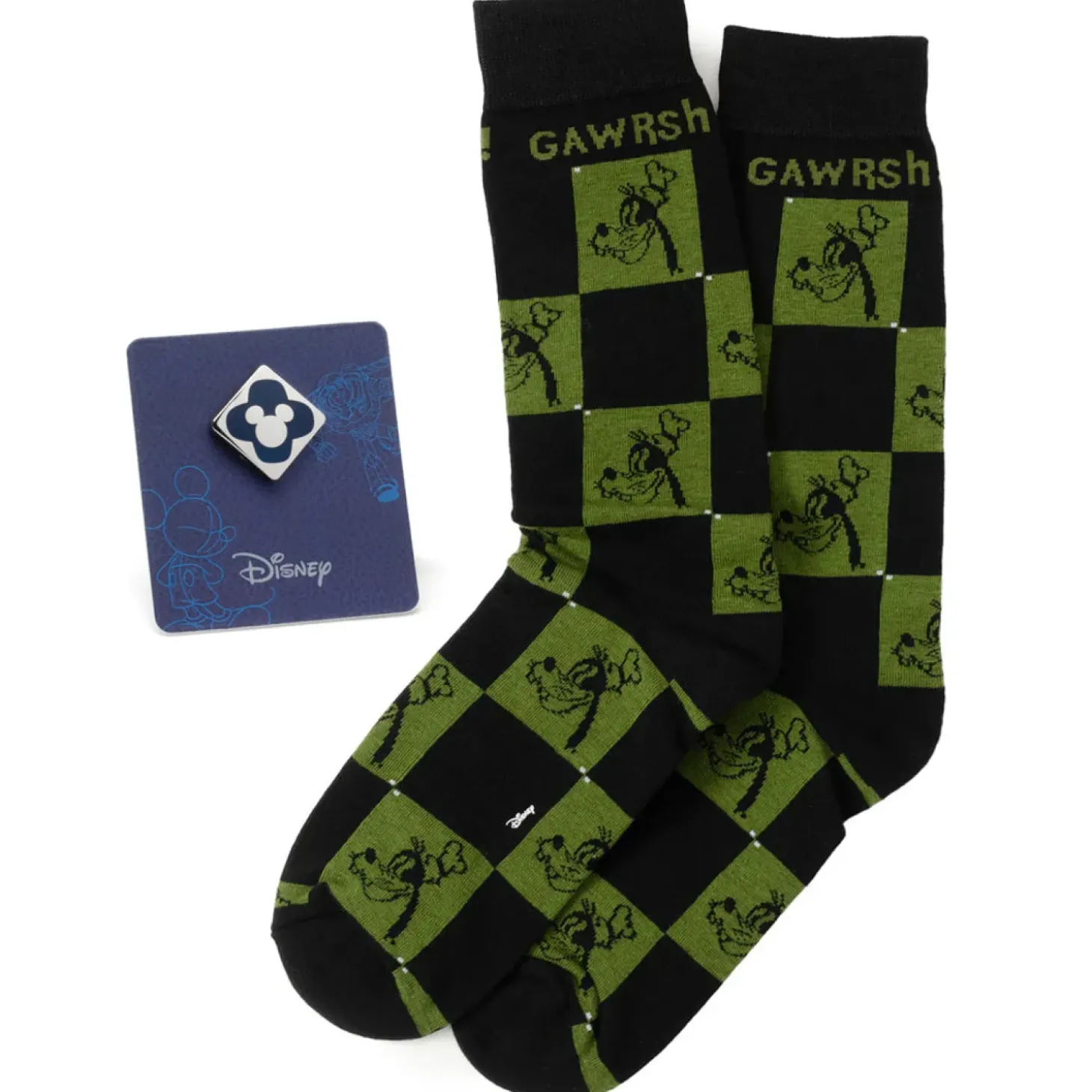 Disney Goofy Check Sock and Mickey Blue Lapel Pin Gift Set