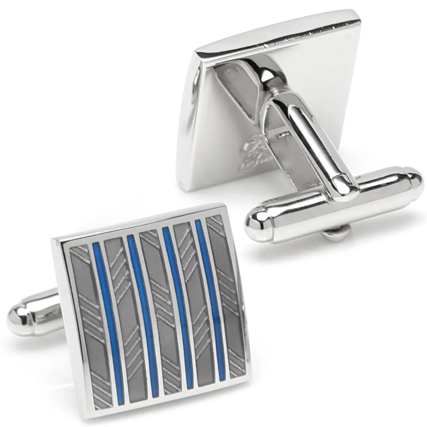 Ox and Bull Trading Co. Gray and Blue Striped Square Cufflinks