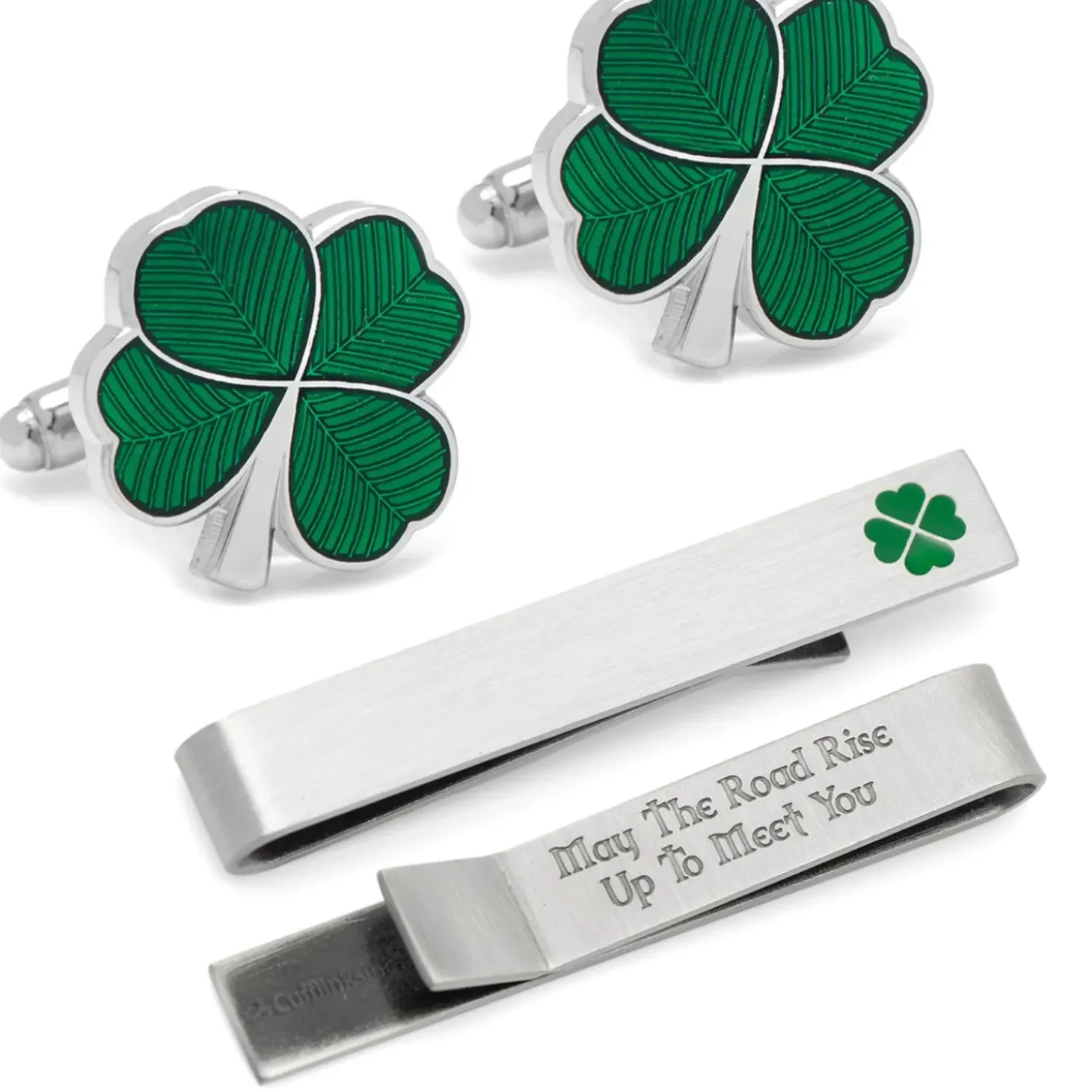 Cufflinks, Inc. Green Clover Cufflinks and Tie Bar Gift Set