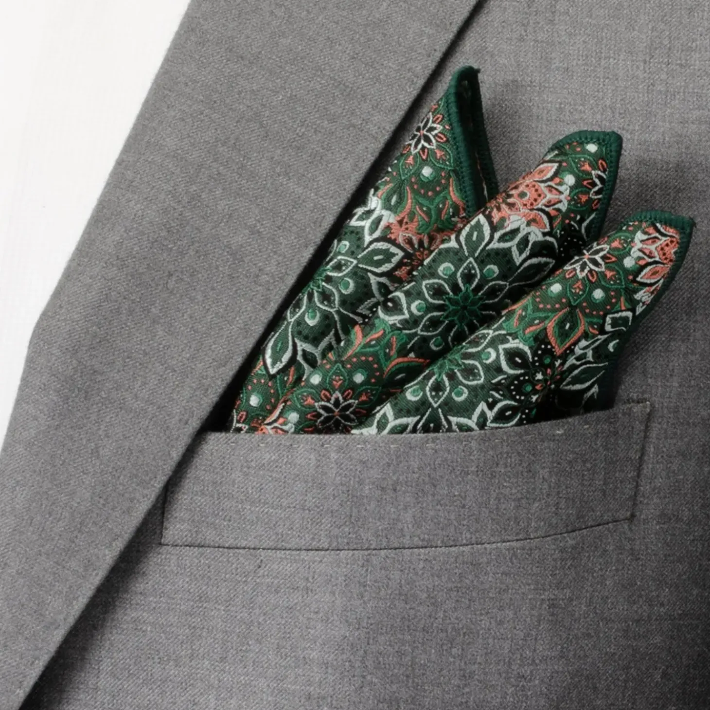 Ox and Bull Trading Co. Green Floral Pocket Square
