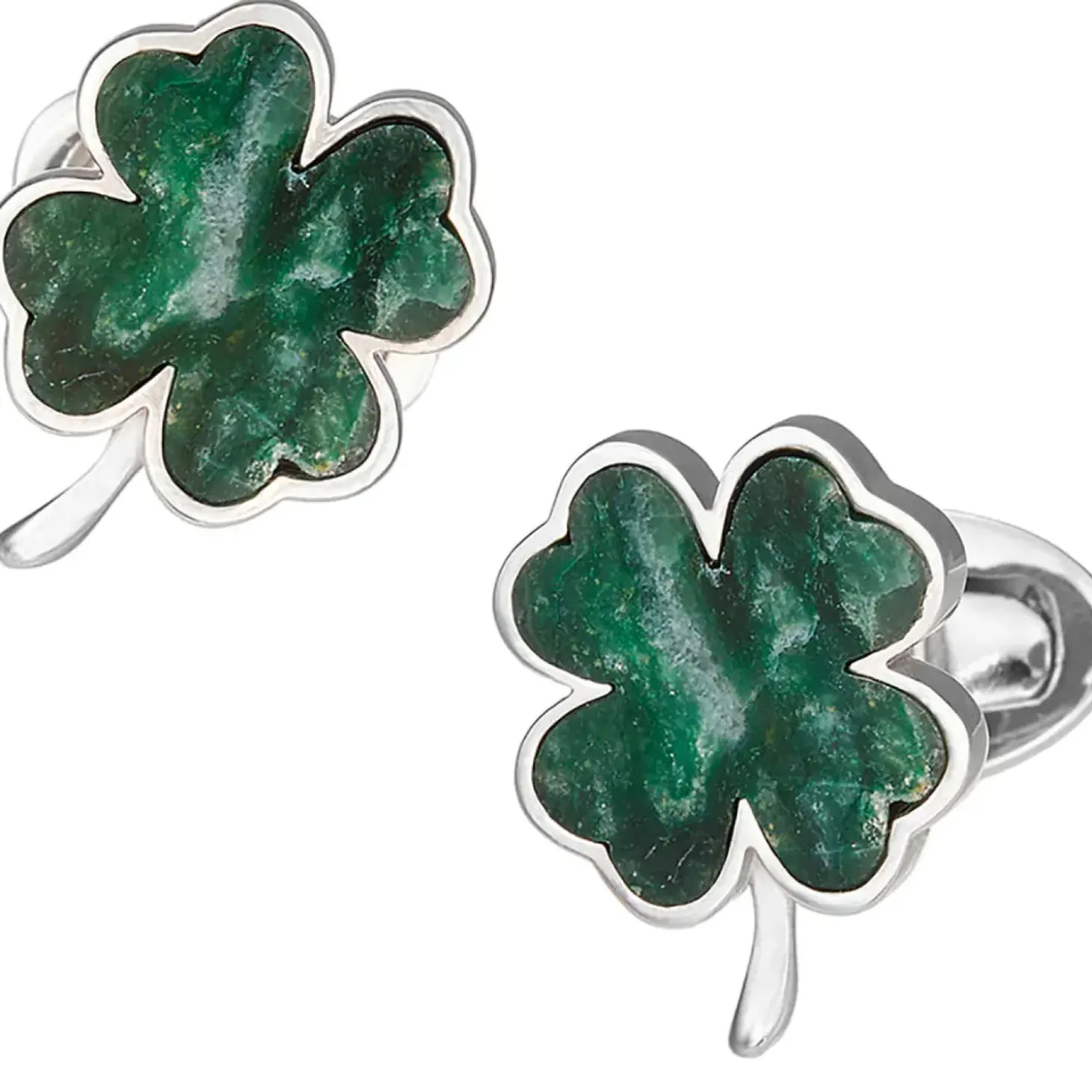 Jan Leslie Green Onyx Four Leaf Clover Sterling Silver Cufflinks