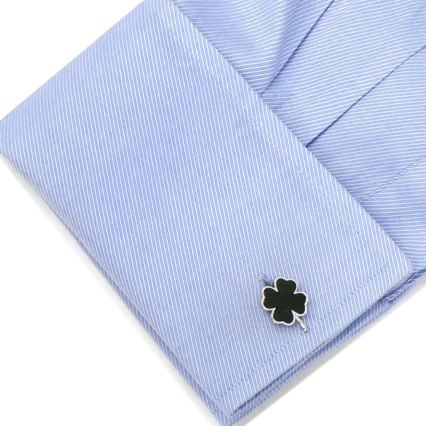 Jan Leslie Green Onyx Four Leaf Clover Sterling Silver Cufflinks