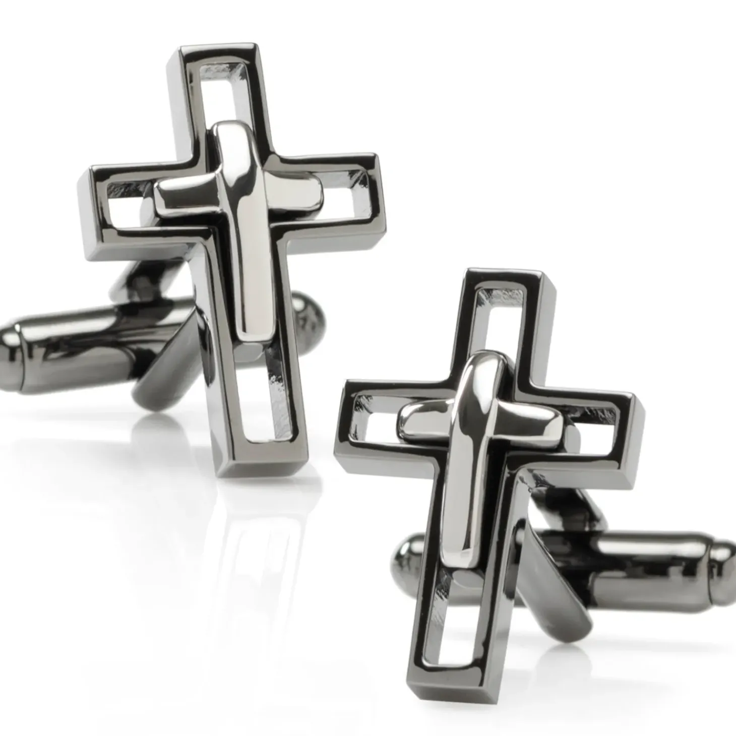 Ox and Bull Trading Co. Gun Metal Cut Out Cross Cufflinks