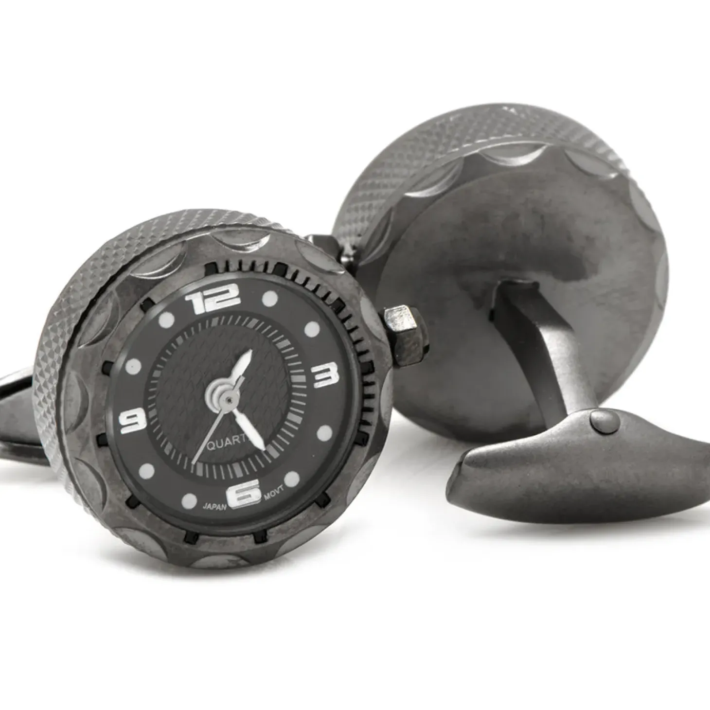 Jan Leslie Gunmetal Stainless Steel Small Face Watch Cufflinks