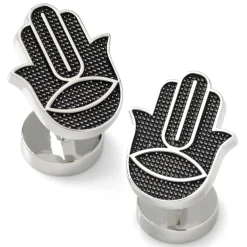 Ox and Bull Trading Co. Hamsa Textured Silver Cufflinks