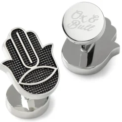 Ox and Bull Trading Co. Hamsa Textured Silver Cufflinks