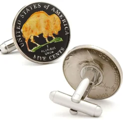 Ox and Bull Trading Co. Hand Painted American Buffalo Nickel Coin Cufflinks