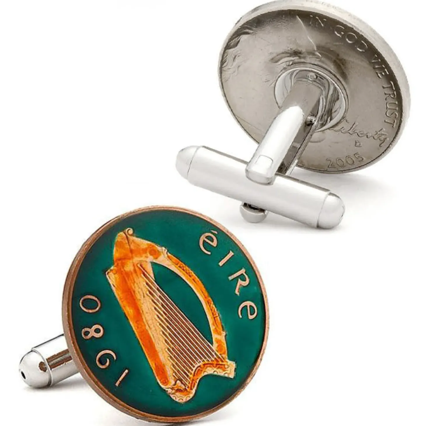 Ox and Bull Trading Co. Hand Painted Irish Eire Coin Cufflinks