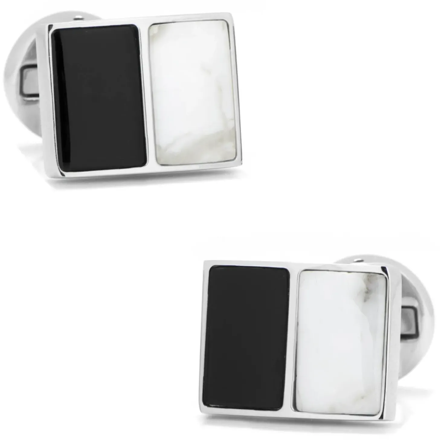 Ox and Bull Trading Co. Jade and Onyx Split Stainless Steel Cufflinks