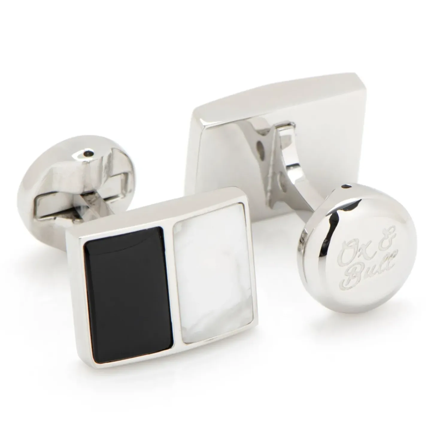 Ox and Bull Trading Co. Jade and Onyx Split Stainless Steel Cufflinks