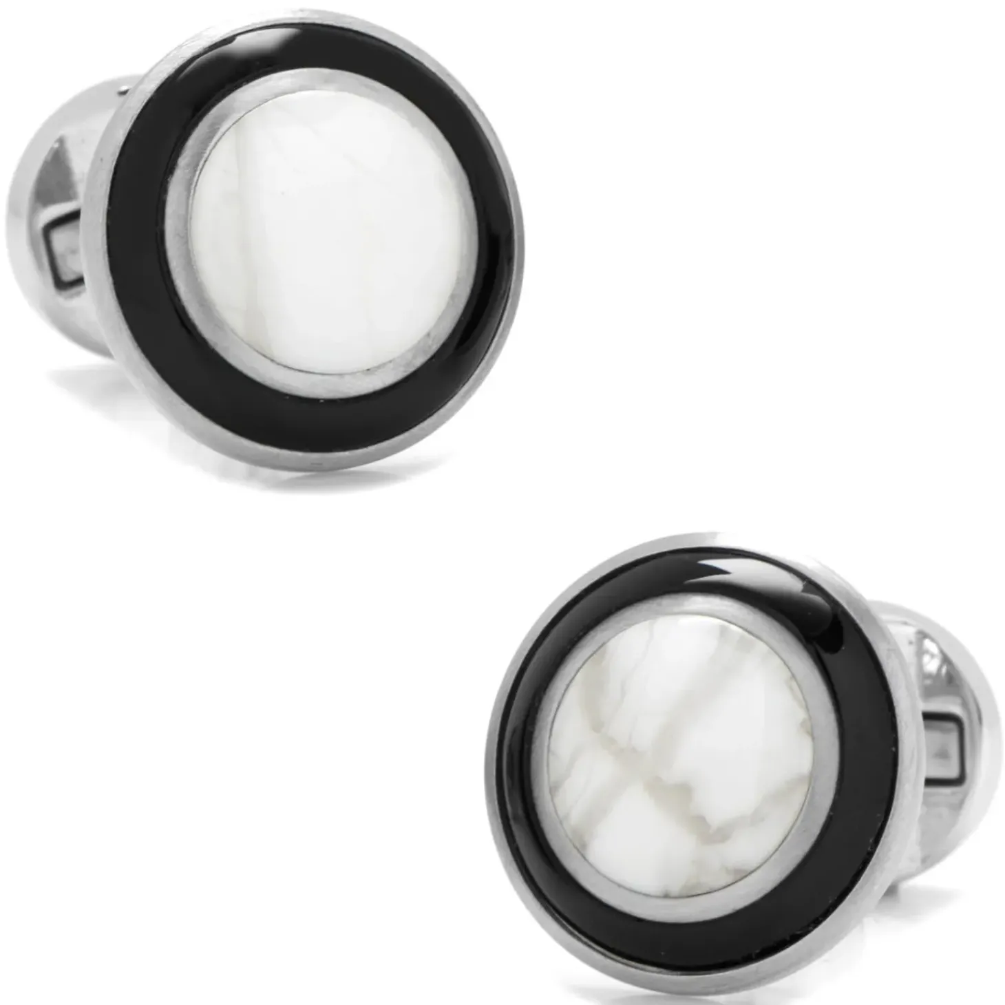 Ox and Bull Trading Co. Jade with Onyx Ring Stainless Steel Cufflinks