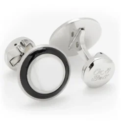 Ox and Bull Trading Co. Jade with Onyx Ring Stainless Steel Cufflinks