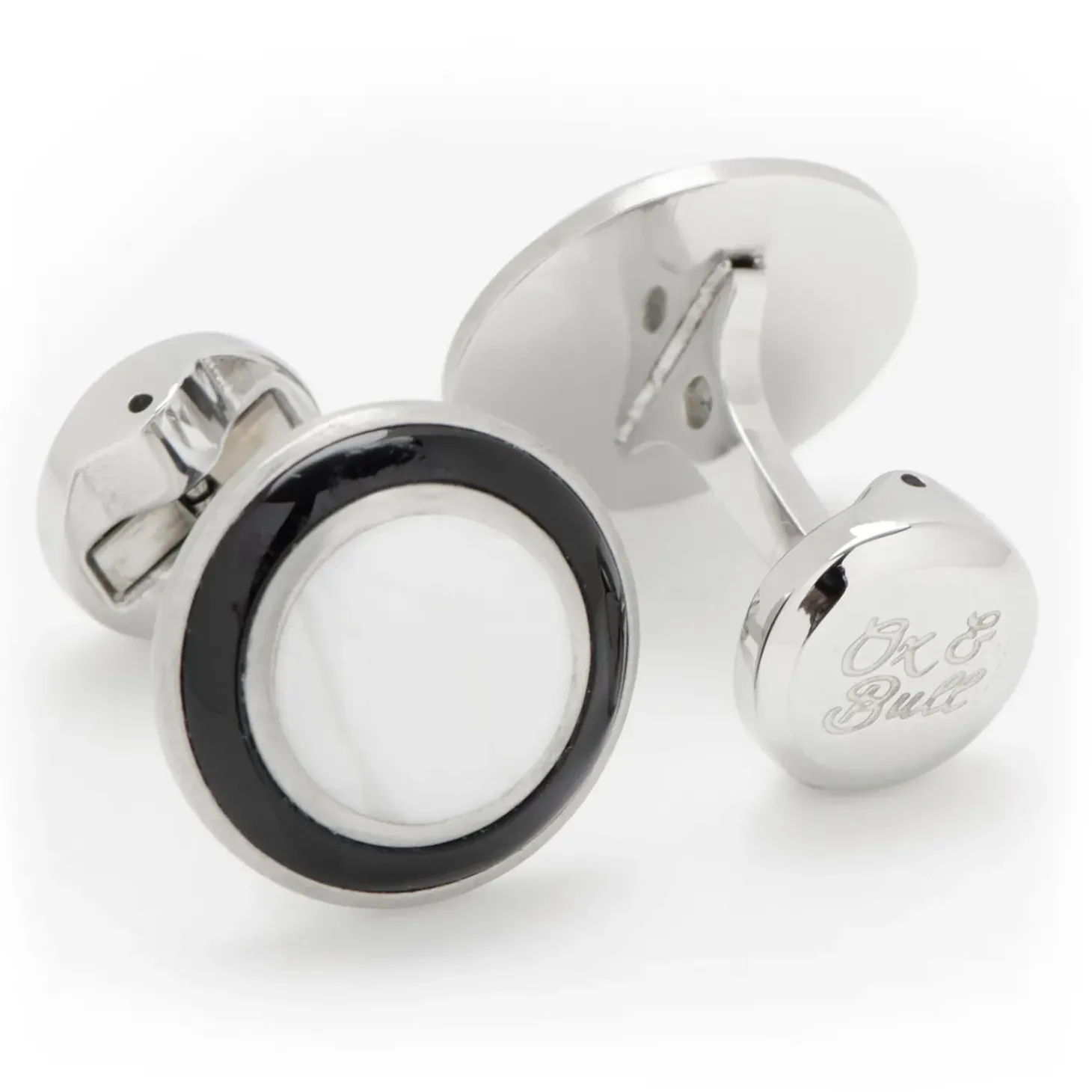 Ox and Bull Trading Co. Jade with Onyx Ring Stainless Steel Cufflinks
