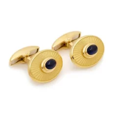 Deakin & Francis 18K Gold Oval Cufflinks with Sapphire Center