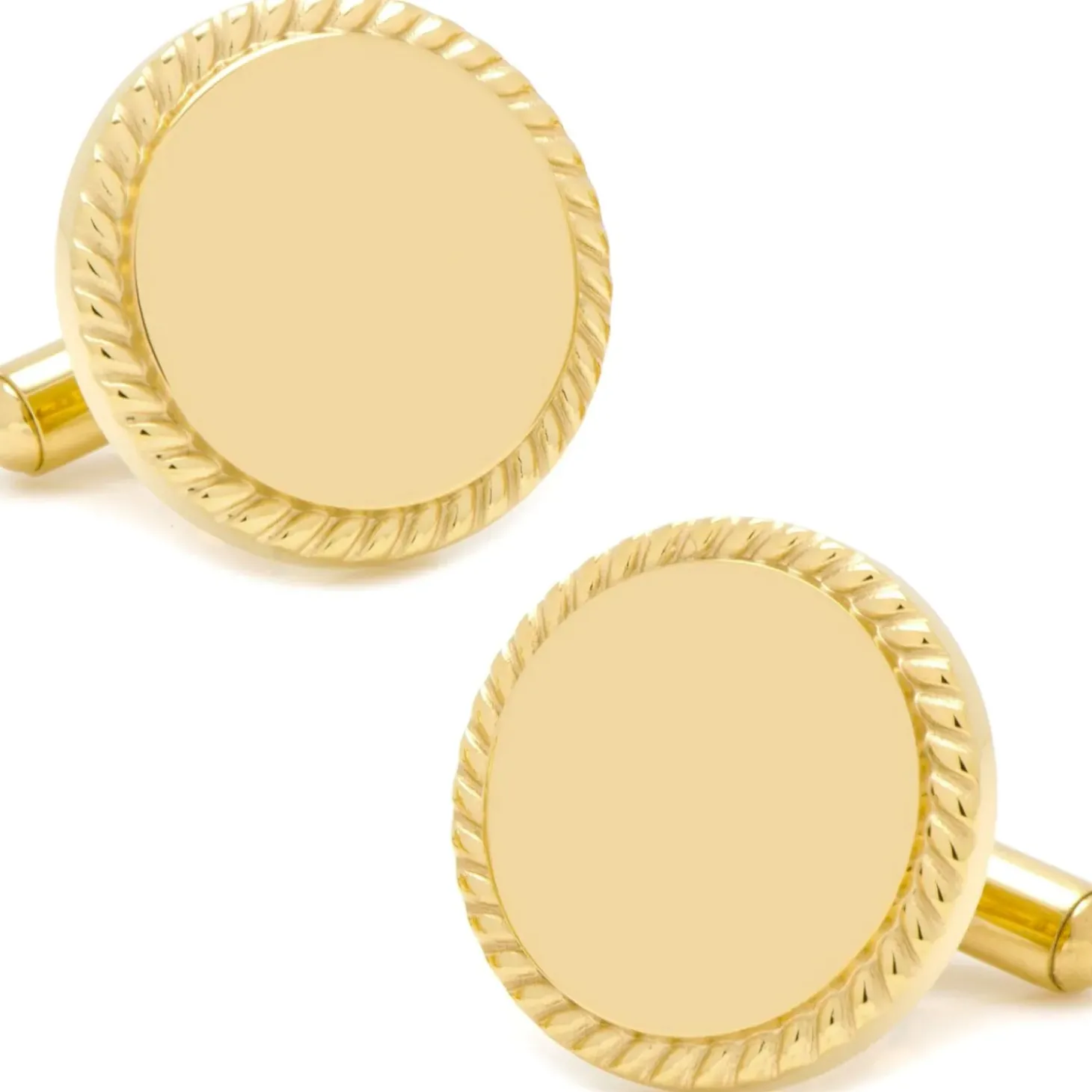 Ox and Bull Trading Co. 14K Gold Plated Rope Border Round Engravable Cufflinks