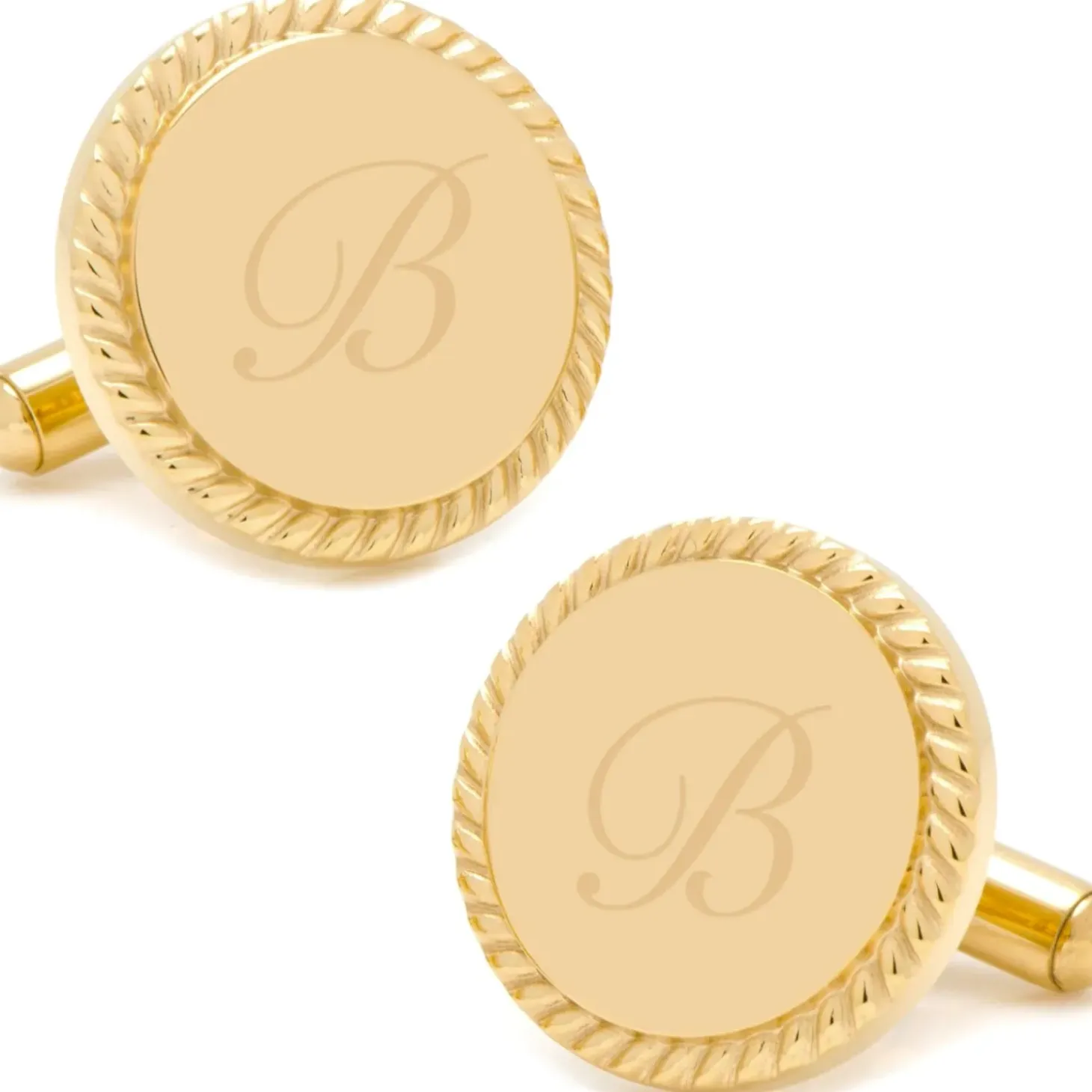 Ox and Bull Trading Co. 14K Gold Plated Rope Border Round Engravable Cufflinks