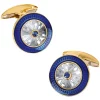 Deakin & Francis 18K Gold Round Crystal Cufflinks with Sapphire Center