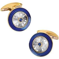 Deakin & Francis 18K Gold Round Crystal Cufflinks with Sapphire Center