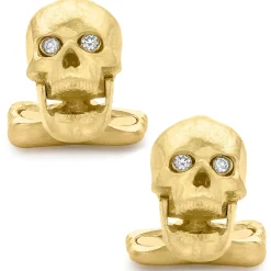Deakin & Francis 18K Yellow Gold Skull Cufflinks with Popping Diamond Eyes