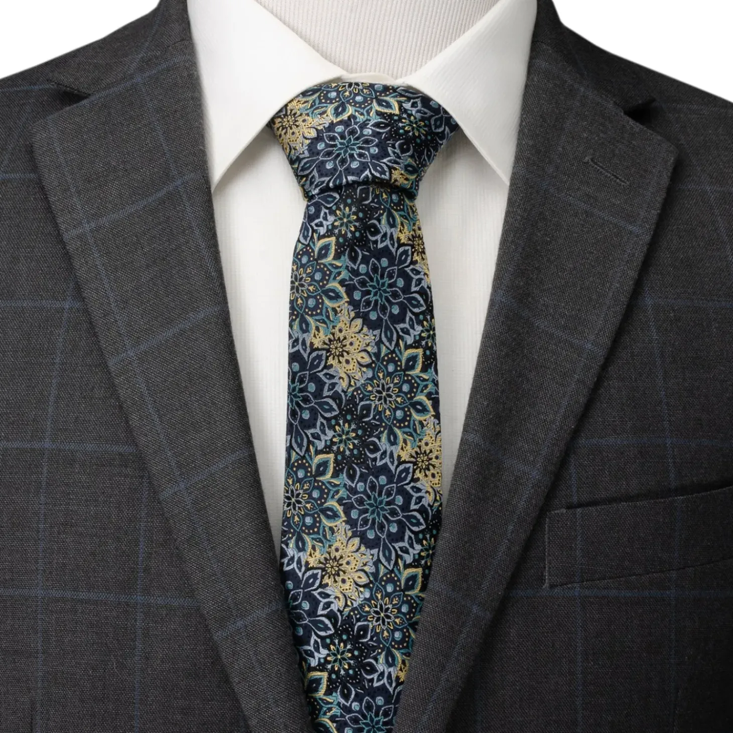 Ox and Bull Trading Co. Kaleido Floral Navy Tan Accented Men's Tie