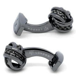 Tateossian Knot Cufflinks with Black Carbon Fibre