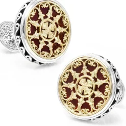Konstantino Round Scroll with Carnelian Stone Cufflinks