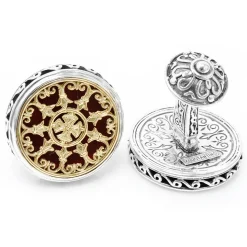 Konstantino Round Scroll with Carnelian Stone Cufflinks