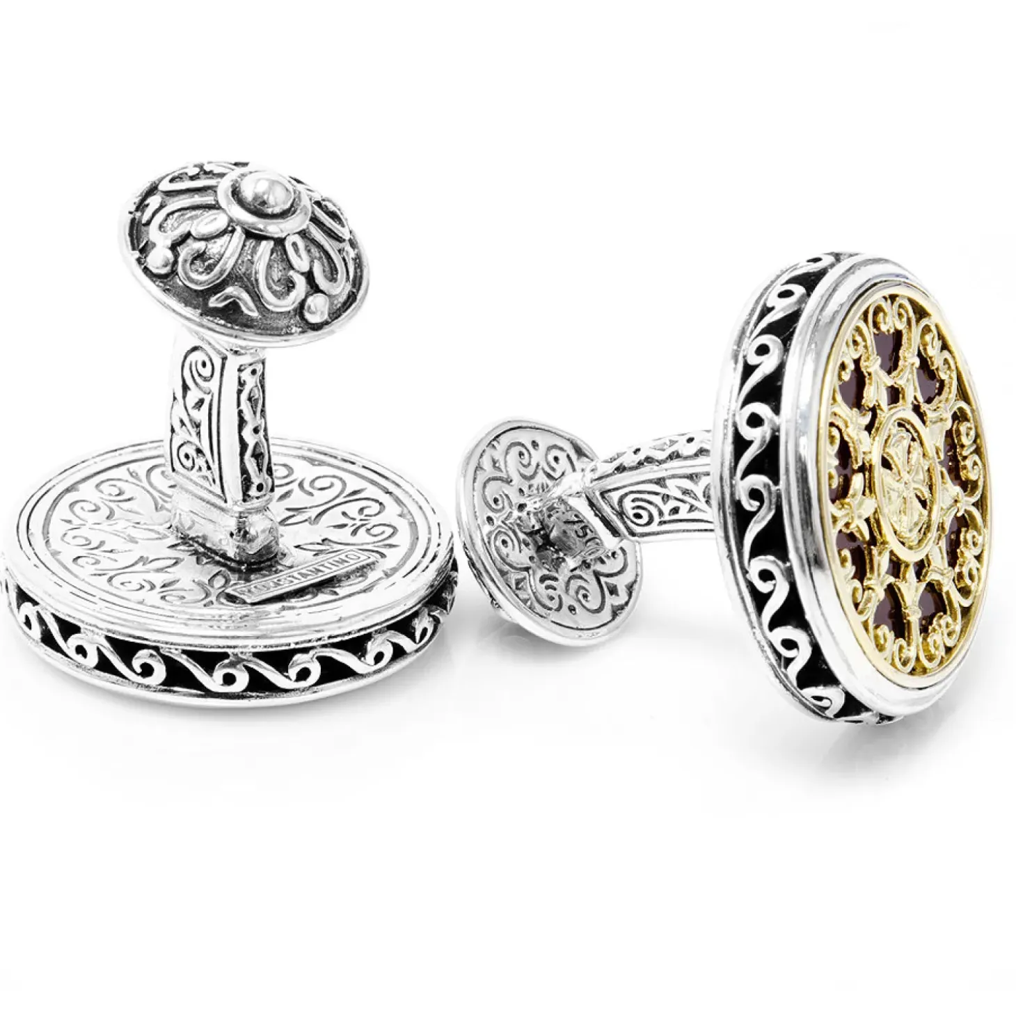 Konstantino Round Scroll with Carnelian Stone Cufflinks
