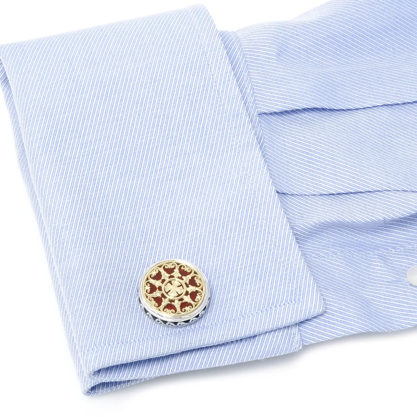 Konstantino Round Scroll with Carnelian Stone Cufflinks