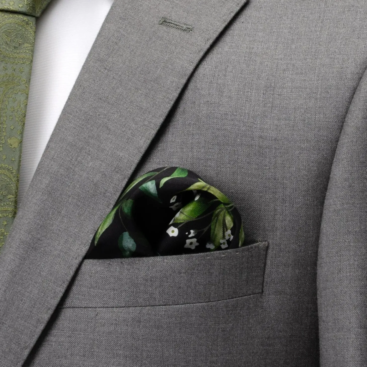 Ox and Bull Trading Co. Leaf Watercolor Black Pocket Square