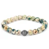 Tateossian Lhasa Graffiato Beaded Bracelet in Rhodium Silver with Cream and Blue Azurite
