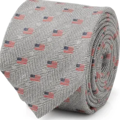 Cufflinks, Inc. Light Gray American Flag Men's Tie