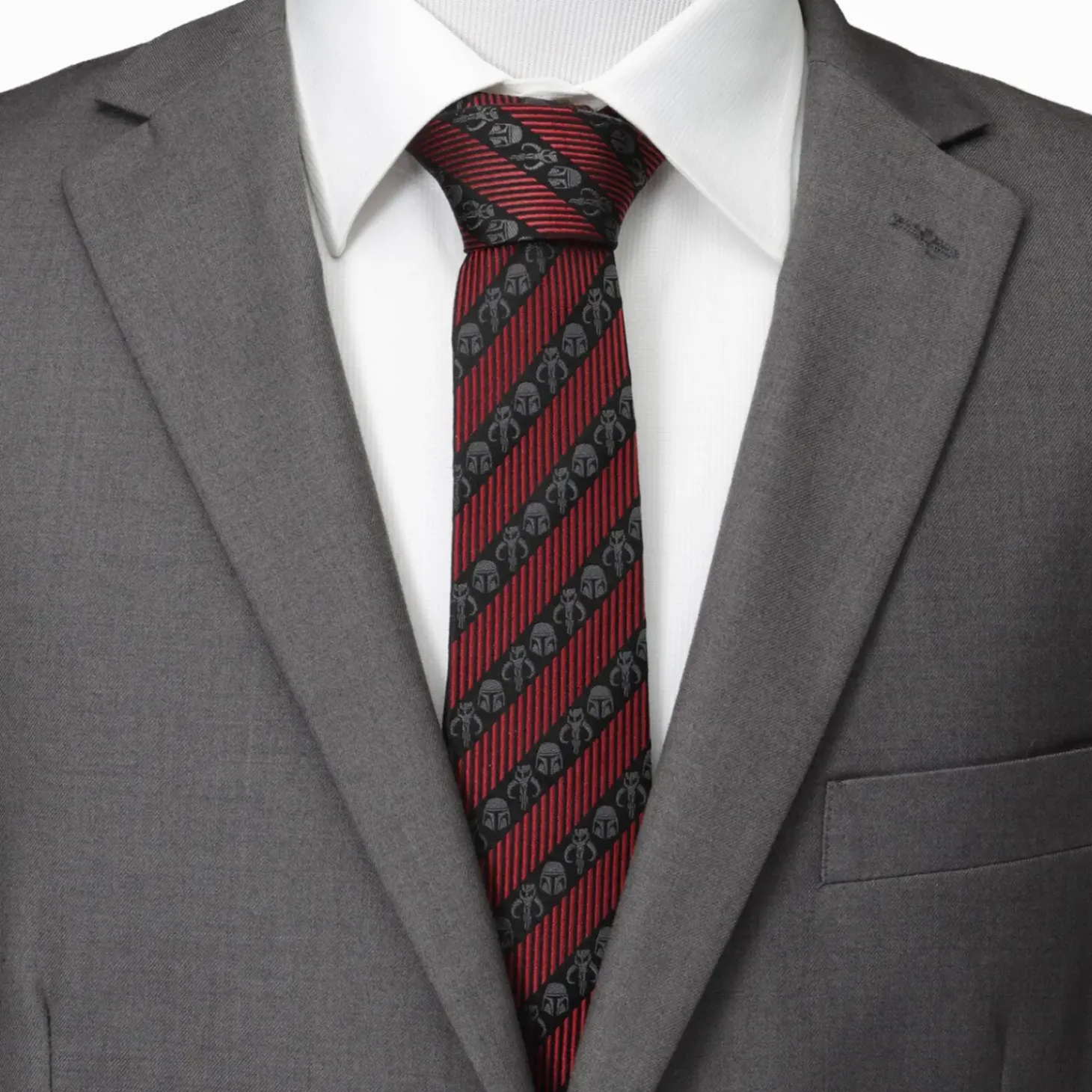 Star Wars Mandalorian Black Red Stripe Men's Tie
