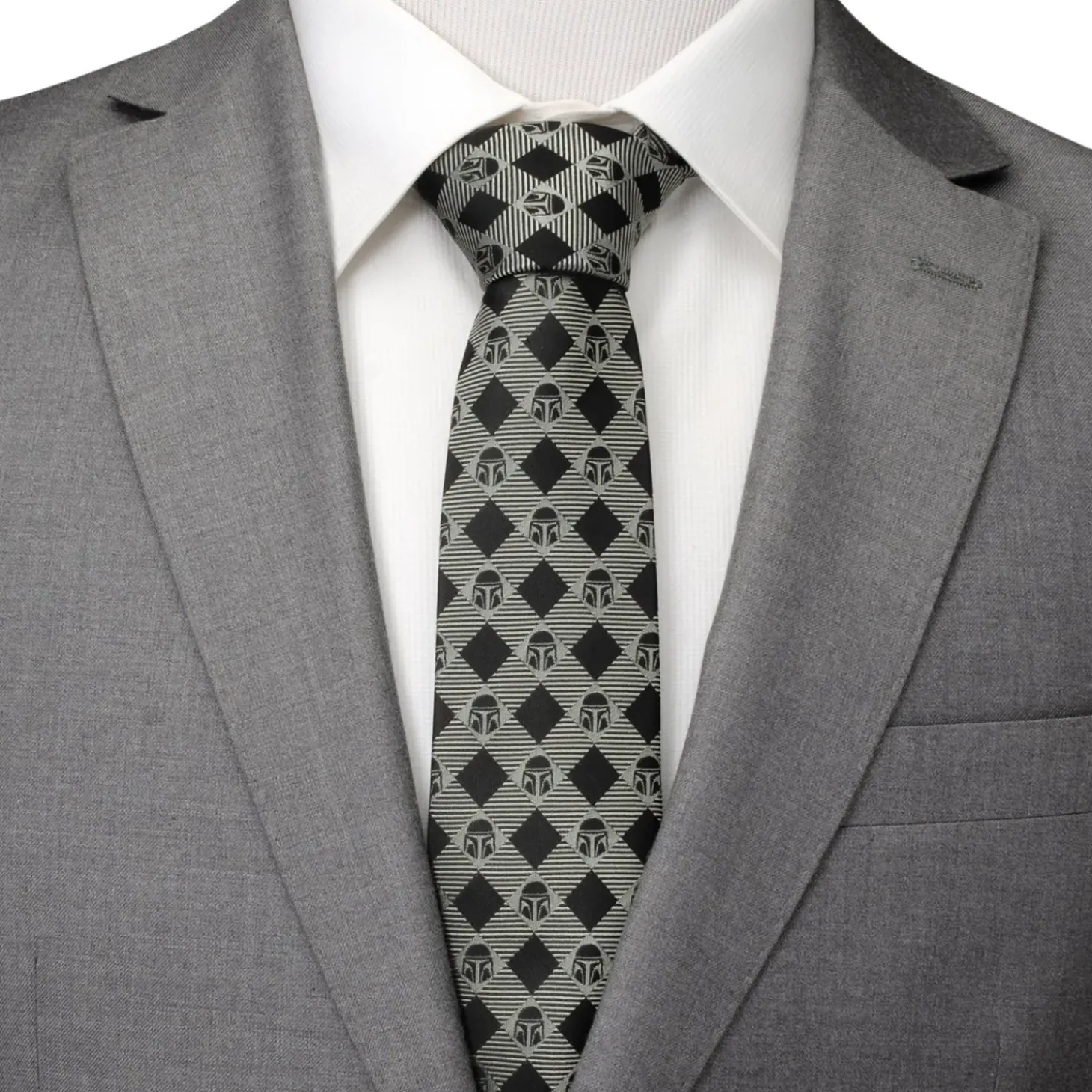Star Wars Mandalorian Plaid Black Gray Men's Tie