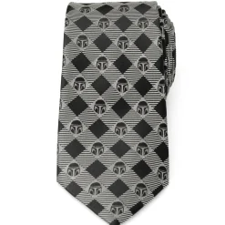 Star Wars Mandalorian Plaid Black Gray Men's Tie
