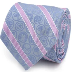 Marvel Comics Blue and Pink Stripe Silk Men's Tie
