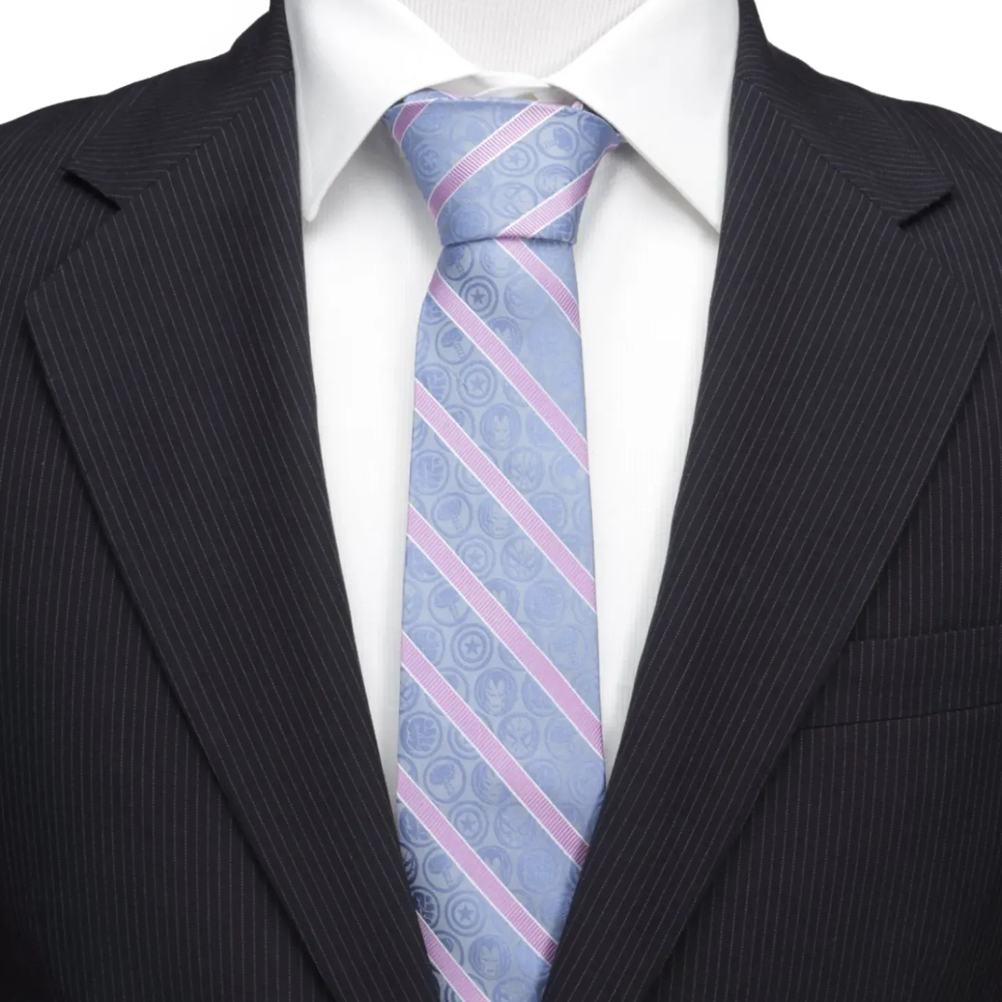 Marvel Comics Blue and Pink Stripe Silk Men's Tie