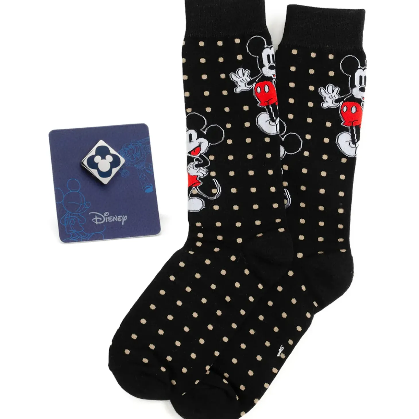 Disney Mickey Dot Sock and Mickey Blue Lapel Pin Gift Set