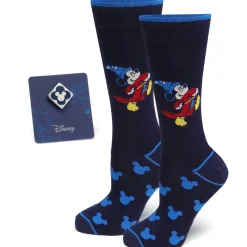 Disney Mickey Fantasia Navy Sock and Mickey Blue Lapel Pin Gift Set