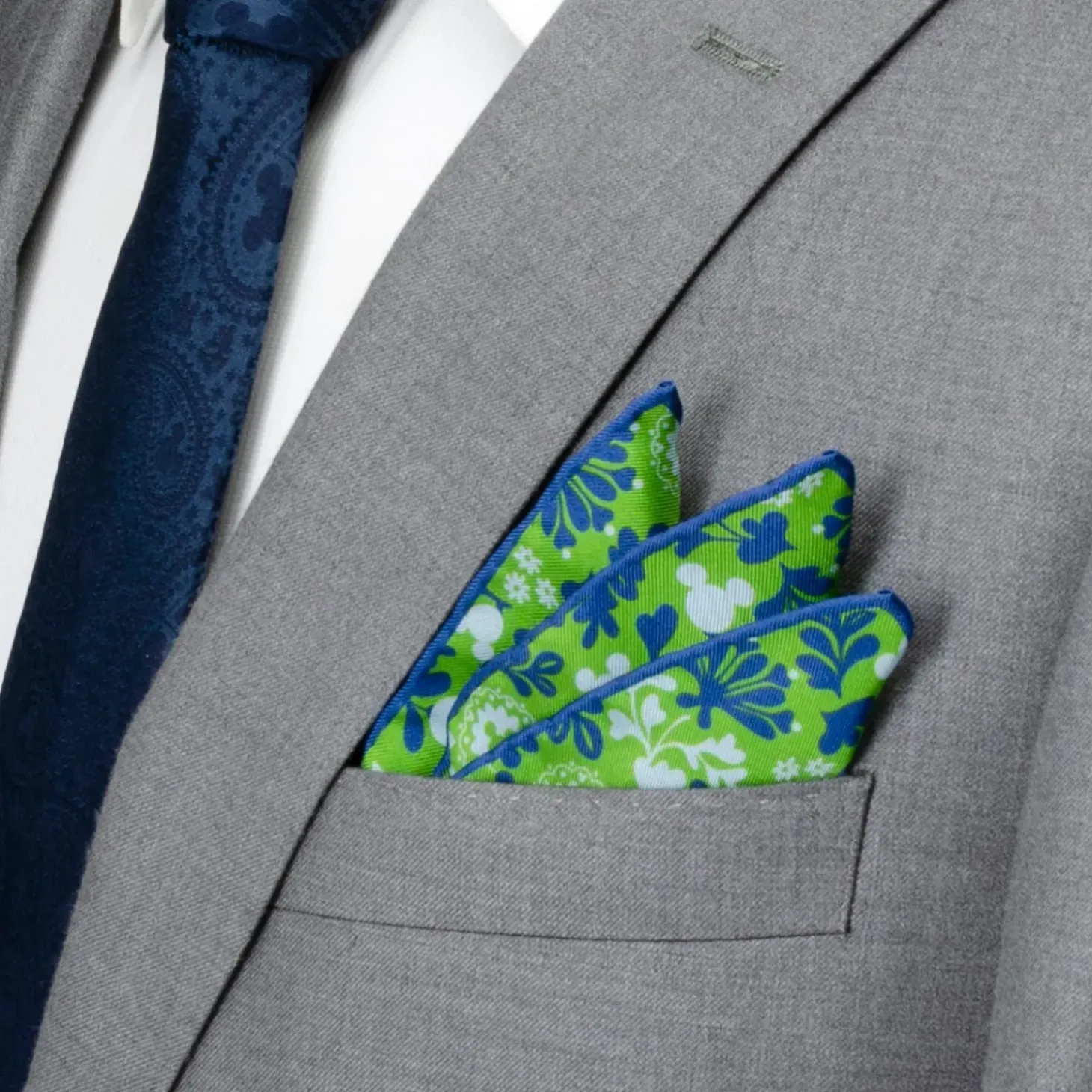 Disney Mickey Floral Green Pocket Square
