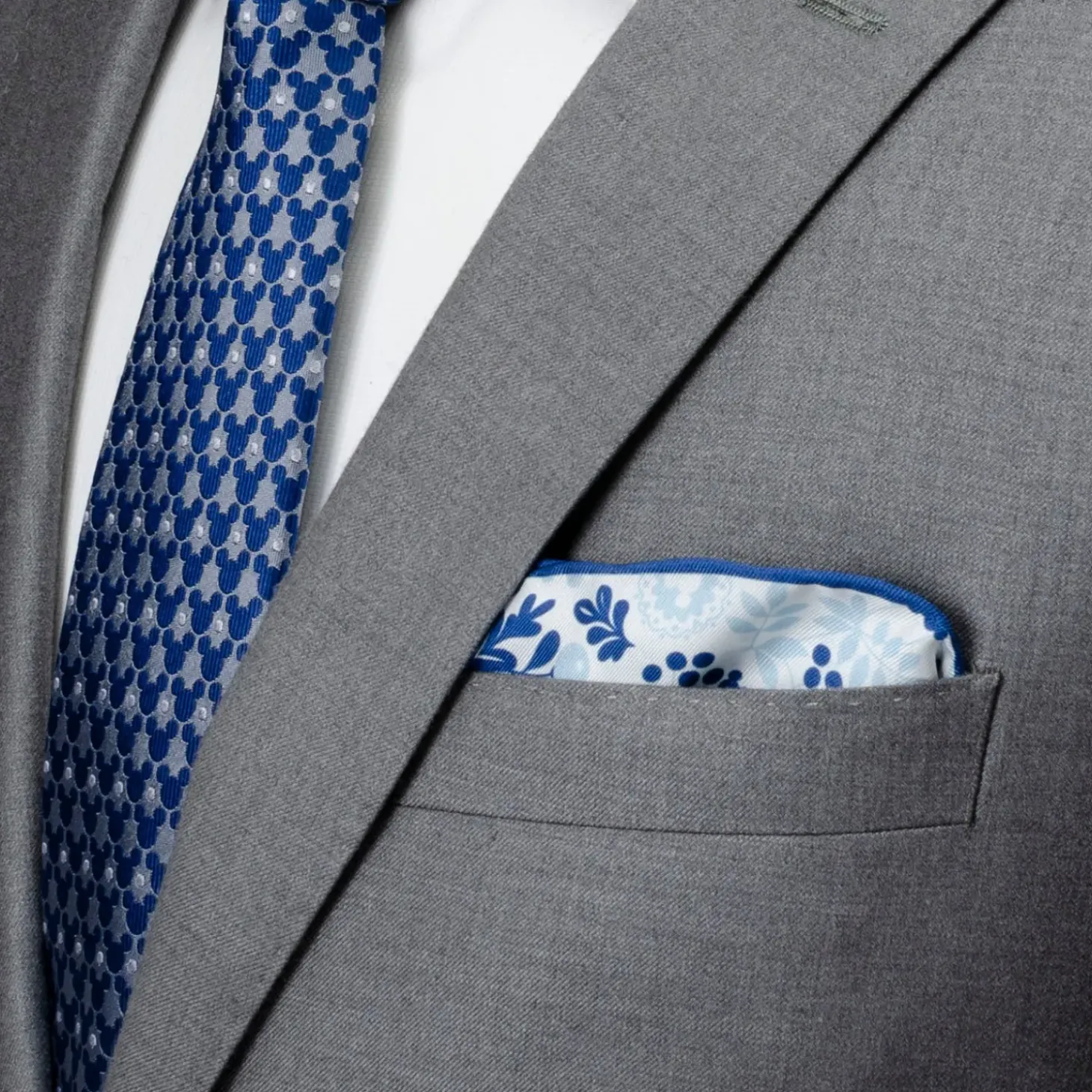 Disney Mickey Floral White Pocket Square