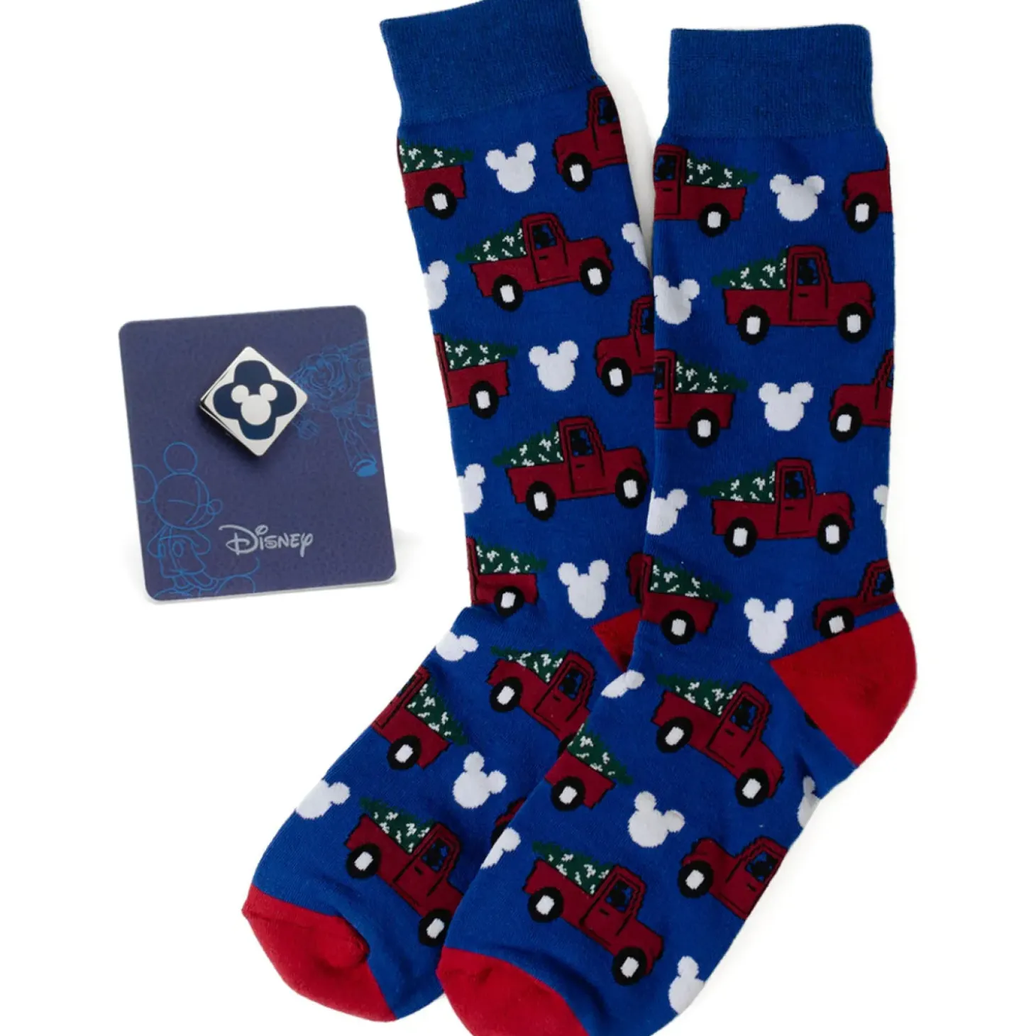 Disney Mickey Holiday Truck Navy Sock and Mickey Blue Lapel Pin Gift Set