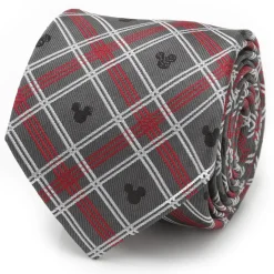 Disney Mickey Mouse Holiday Plaid Gray Silk Men's Tie