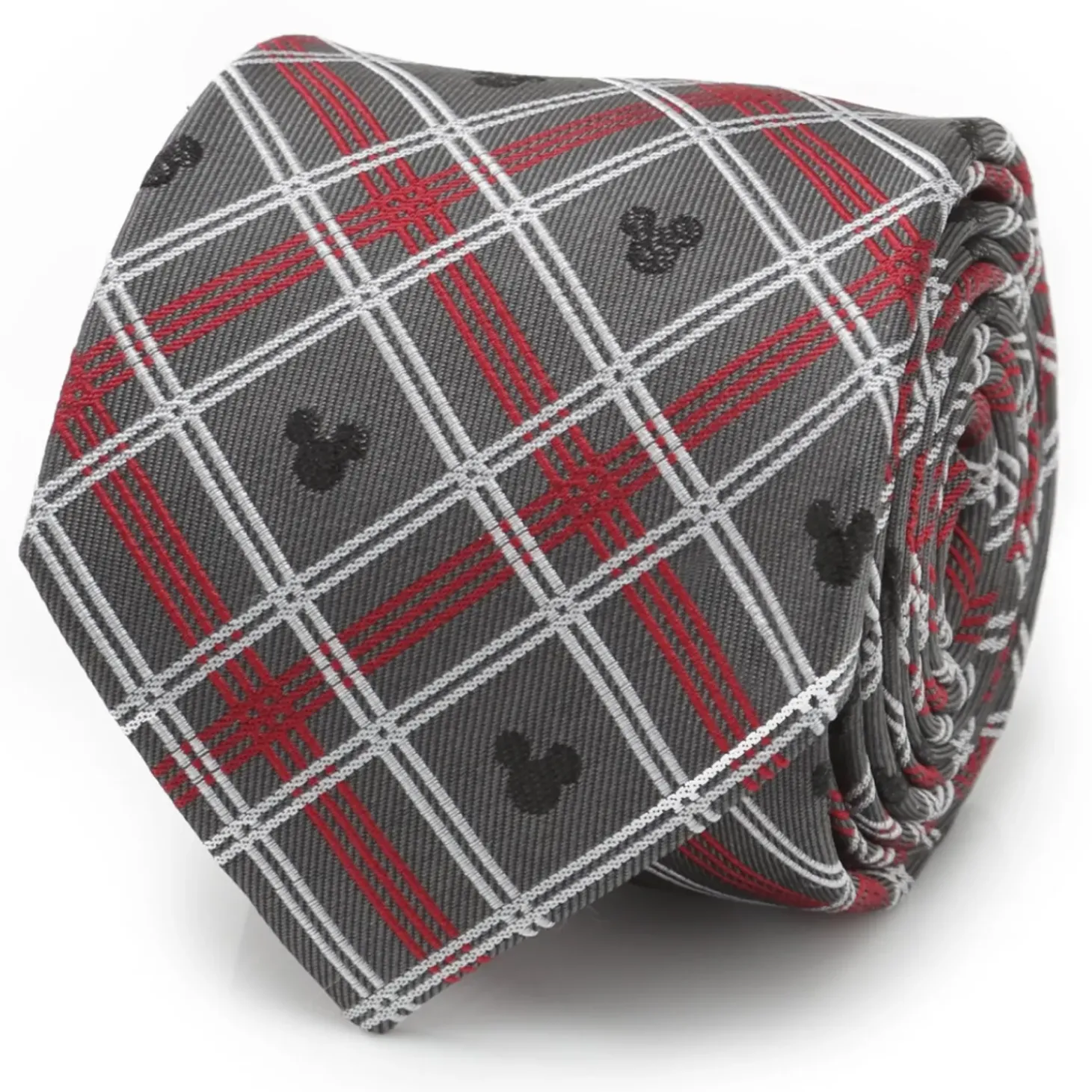 Disney Mickey Mouse Holiday Plaid Gray Silk Men's Tie
