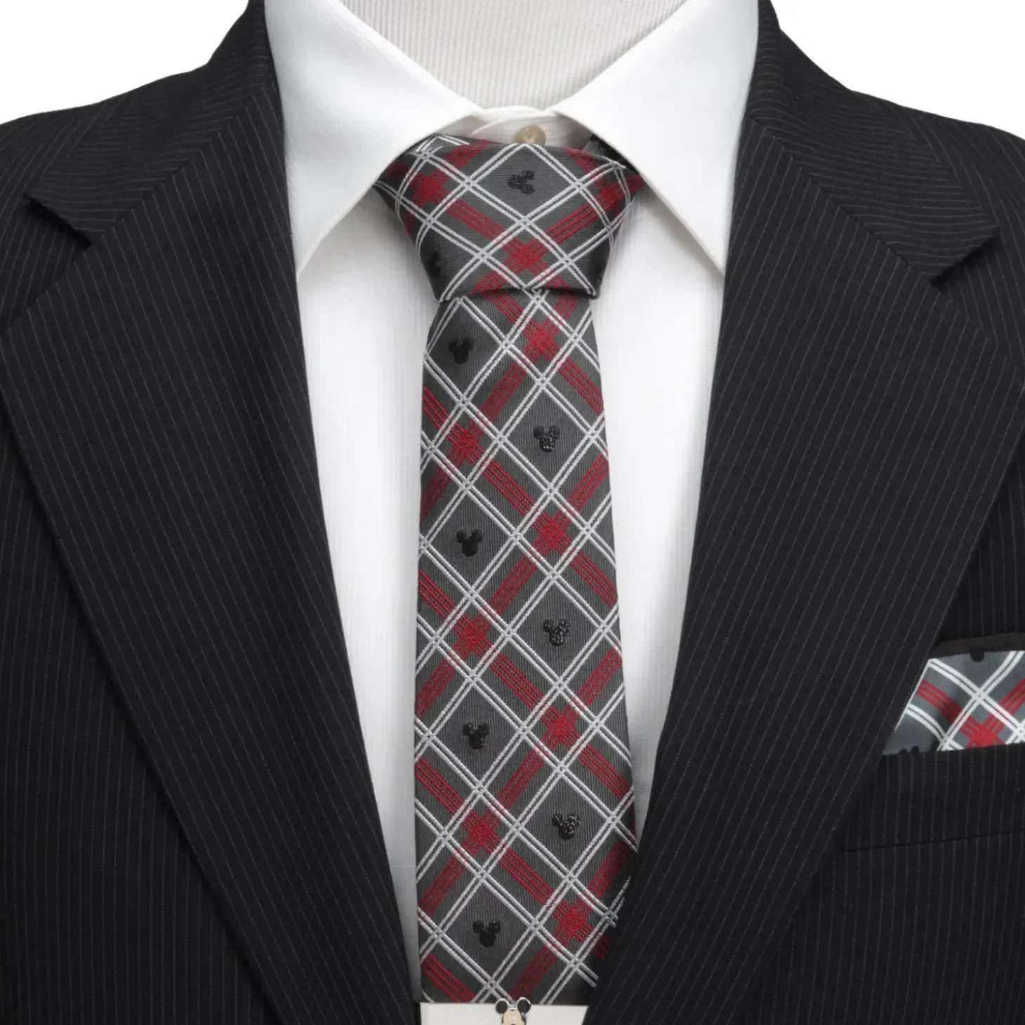 Disney Mickey Mouse Holiday Plaid Gray Silk Men's Tie